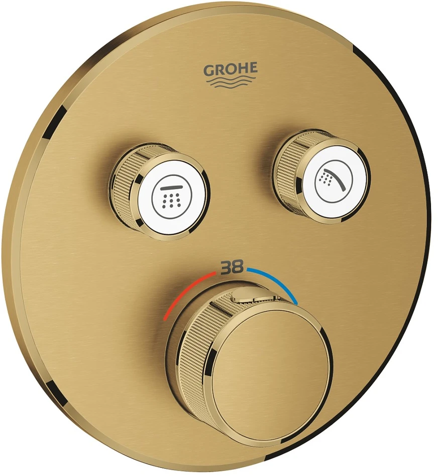 Grohe iebūvējamā dušas termostata SmartControl round virsapmetuma daļa, ar 2 izejām, brushed auksinis