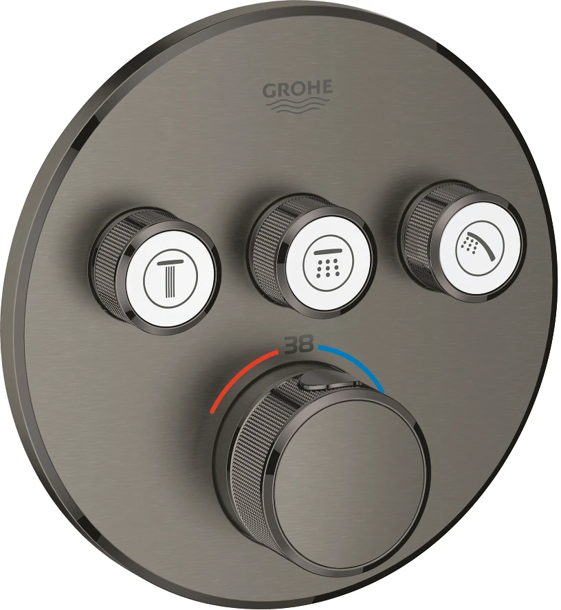 Virštinkinė dalis dušo maišytuvui Grohe, SmartControl apvali, 3 valdikliai, Brushed Hard Graphite