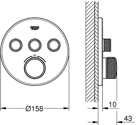 Grohe Virštinkinė maišytuvo SmartControl dalis, 3 valdikliai, hard graphite spalva