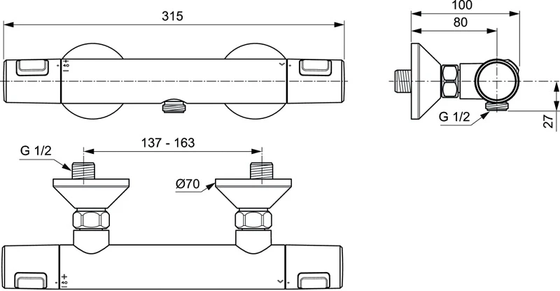 Termostatinis dušo maišytuvas Ideal Standard Ceratherm T25, A7201XG, juodas matinis