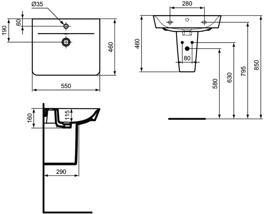 Praustuvas Ideal Standard Connect Air Cube, 55 cm