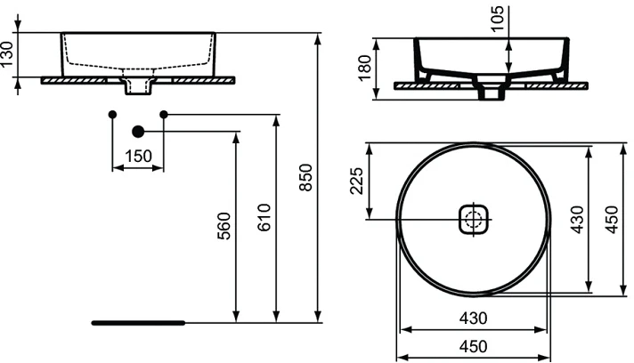 Pastatomas praustuvas Ideal Standard Strada II, Ø 450 mm apvalus