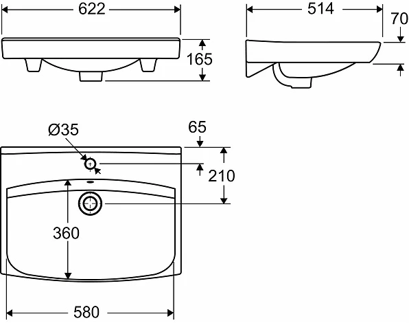 IFO Praustuvas Inspira 60 cm, baltas su anga maišytuvui