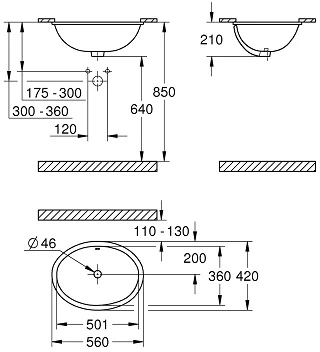Grohe izlietne BauCeramic, 560x420 mm, zem virsmas, balta