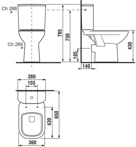 Jika pods Deep, 360x650 mm, horizontāls izvads, pievads no apakšas, balts