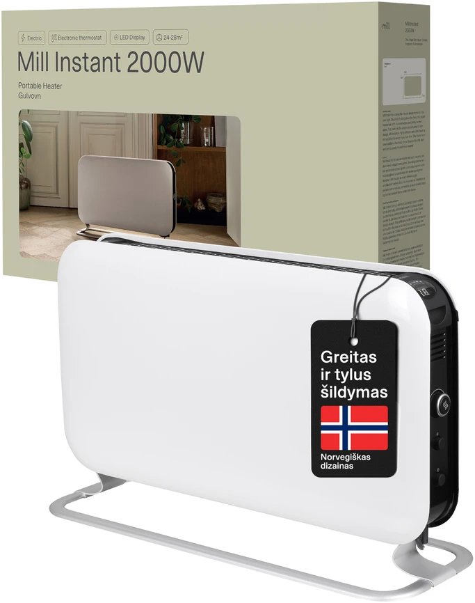 Konvekcinis šildytuvas Mill SG2000LED, tinkamas kambariams iki 5-20 m², baltas