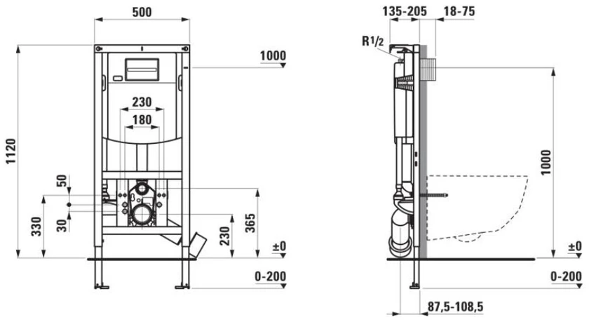 Laufen INEO potinkinis rėmas unitazui su bidė funkcija, 500x135 mm, h=1120 mm