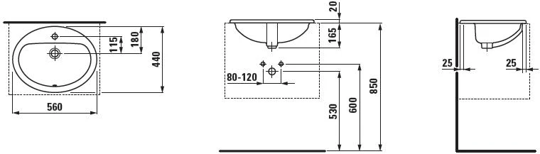 Laufen Pro B įmontuojamas praustuvas 56x44 cm, baltas