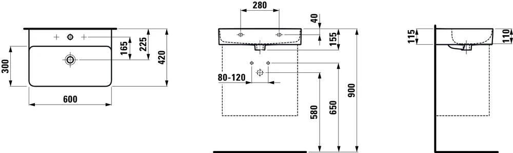 Laufen SaphirKeramik Val praustuvas, 600x420 mm, baltas H8102830001041