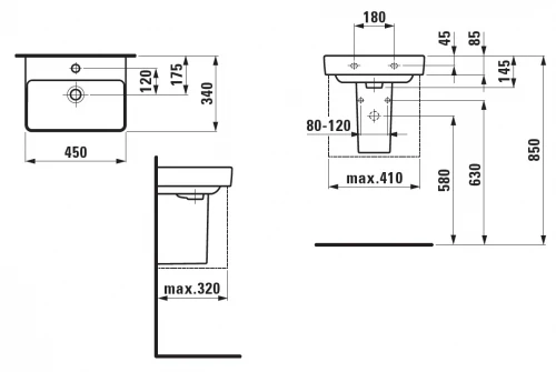 Laufen Pro S praustuvas, 450x340 mm, baltas H8159610001041