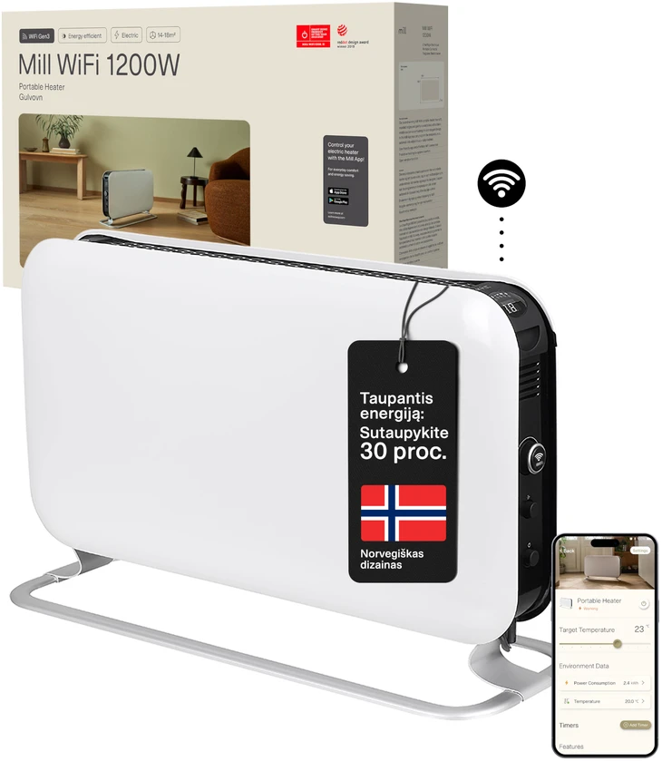 Šildytuvas Mill CO1200WIFI3 GEN3, 1200 W, iki 14-18 m², Baltas
