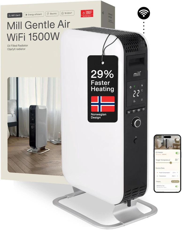 Tepalinis šildytuvas Mill Gentle Air OIL1500WIFI3 GEN3, 1500 W, iki 25 m², Baltas