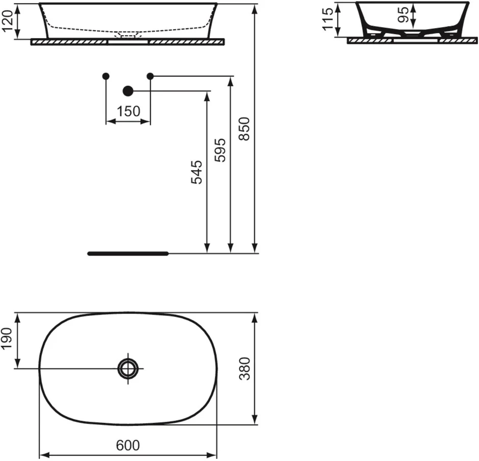 Ideal Standard Ipalyss pastatomas praustuvas 600x380 mm, baltas