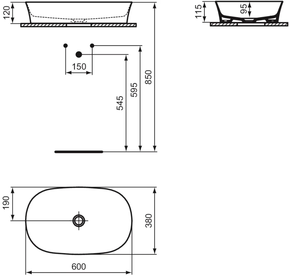 Ideal Standard Ipalyss pastatomas praustuvas 600x380 mm, baltas