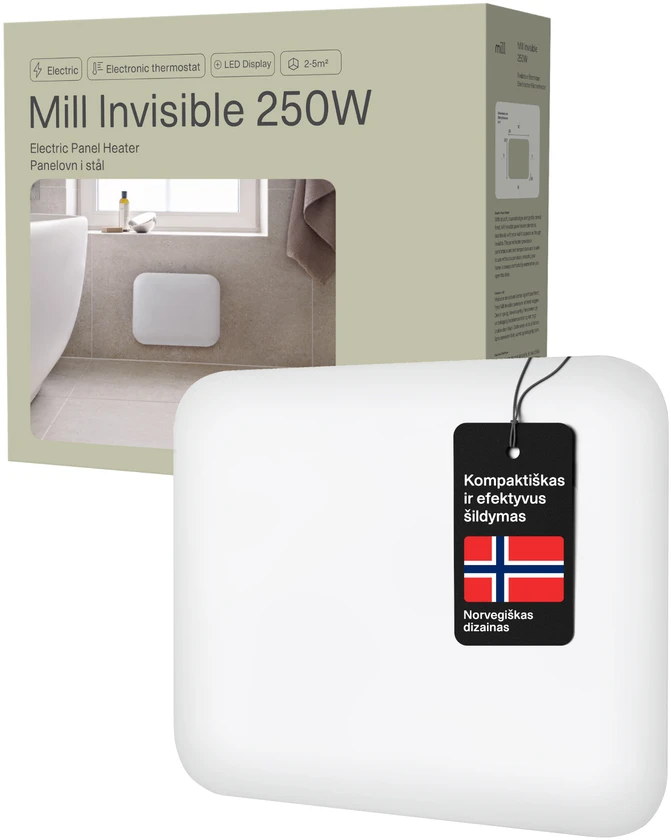 Šildytuvas Mill IB250 | 250 W | Tinka kambariams iki 2-5 m² | Baltas