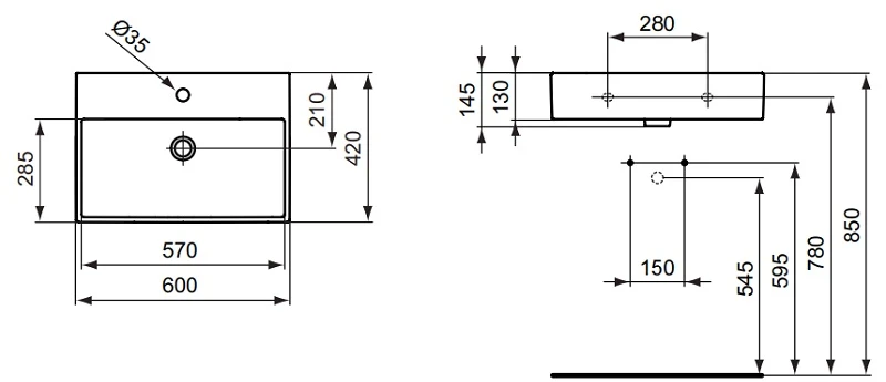 Pastatomas praustuvas Ideal Standard Strada, 60 cm