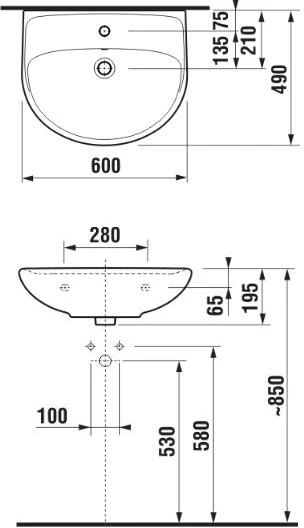 Jika izlietne Lyra Plus, 600x490 mm, balta