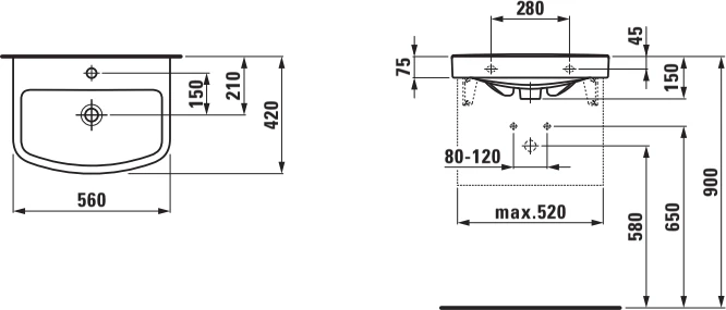 Laufen Kompas praustuvas 560x420 mm, baltas