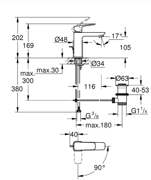 Praustuvo maišytuvas Grohe Cubeo ES, 1/2", M dydžio, chromas