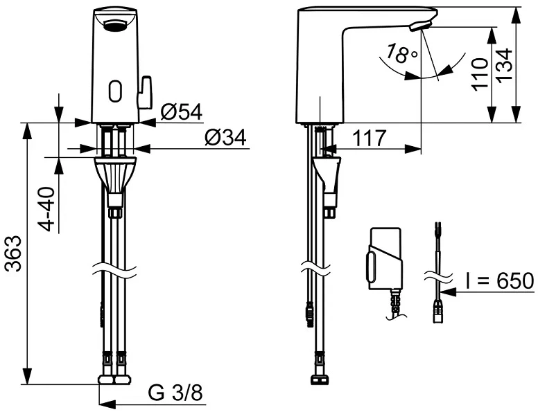 Praustuvo maišytuvas Oras Electra Safety, 3 V, BLUETOOTH, juodas matinis