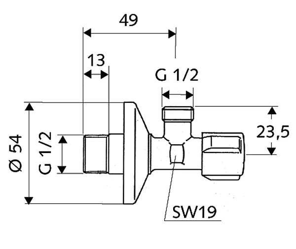 Kampinis ventilis Schell, 1/2'' x 1/2''