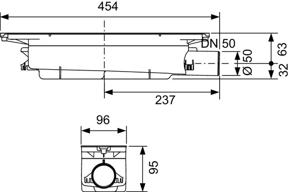 TECEdrainprofile standartinis sifonas DN50, 95 mm ., 0,8 l/s