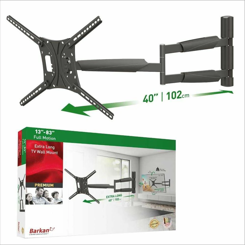 Laikiklis BARKAN BM443XL 13"-83" TV, 4 lankstų, sieninis, juodas, labai ilgas