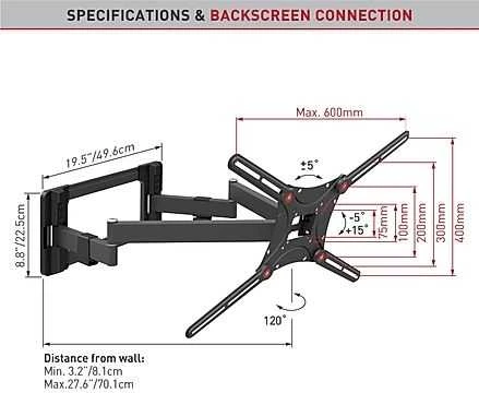 Laikiklis BARKAN BM464L 13"-90" lygiam/lenktam TV, 4 lankstu, sieninis, prailgintas