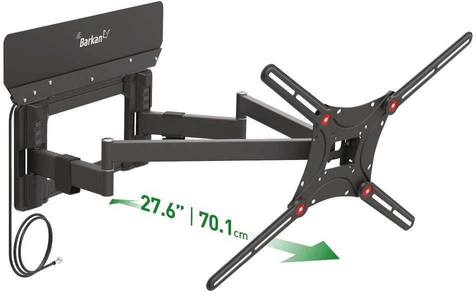 Laikiklis BARKAN VTM464L 13"-90" TV, 4 lankstų, su antena, sieninis, juodas, labai ilgas