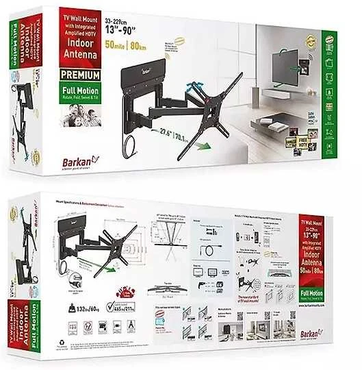 Laikiklis BARKAN VTM464L 13"-90" TV, 4 lankstų, su antena, sieninis, juodas, labai ilgas
