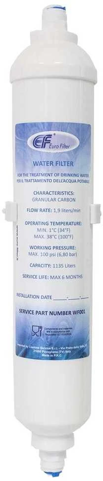 Vandens filtras šaldytuvui, jungtis 6.35mm (1/4"), analogas SAMSUNG /GE /WHIRLPOOL /LG /LIEBHERR /HAIER. EUROFILTER WF001