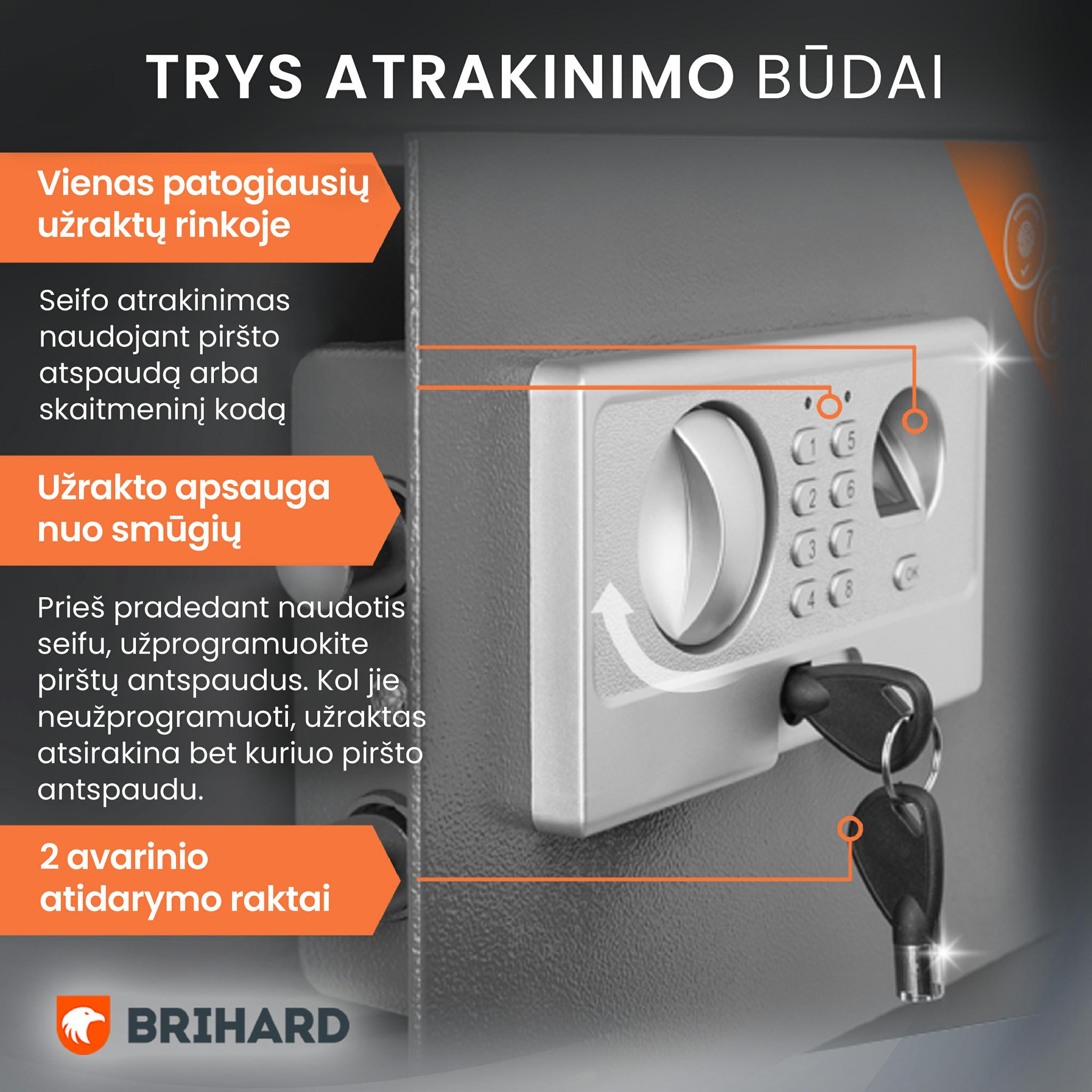 Brihard BUSINESS XXL BIOMETRIC pastatomas seifas