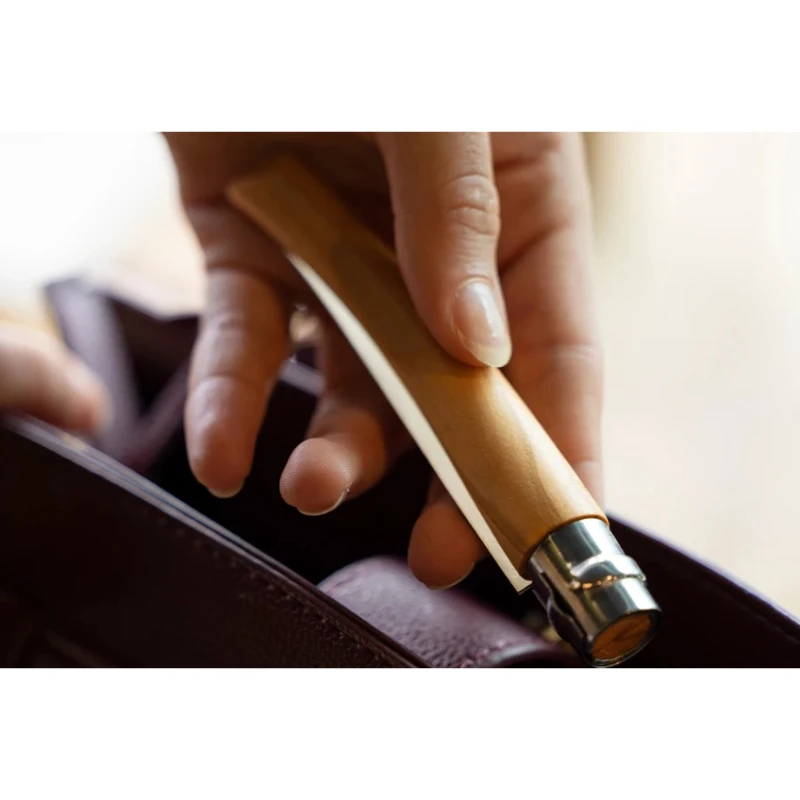 Peilis plonais ašmenims dežutėje Opinel Case N10 Slim Olive Mirror Blade