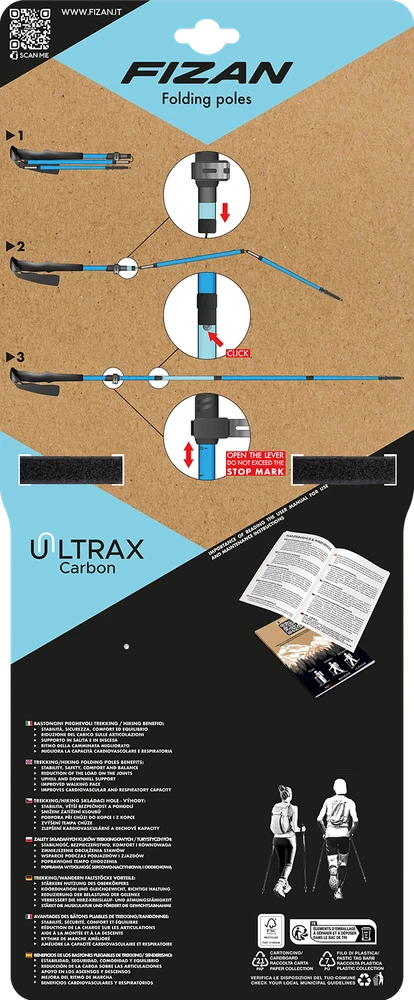 Italija Fizan Ultrax carbon light mėlynas kalnų lazdos