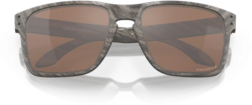 Oakley Holbrook XL medžio rašto rėmeliais ir rudais lęšiais