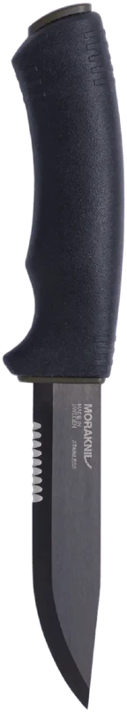 Peilis Morakniv Bushcraft SRT, pusiau dantytas, juodas