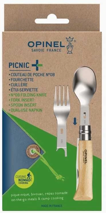 Peilis Nr. 8 nerūdijančio plieno, pikniko rinkinys su šakute ir šaukštu, Opinel
