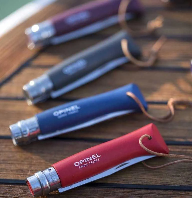 Opinel France Peilis su dirželiu Opinel Colorama 08 Inox Grab tamsiai mėlynas, su įdėklu