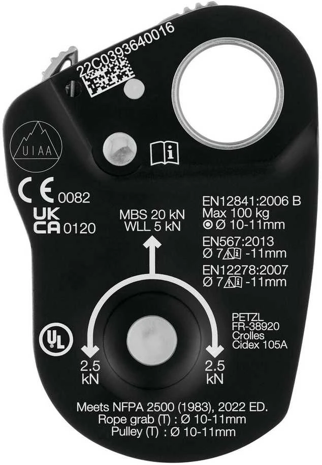 Petzl Mini Traxion techninių žymėjimų detalė