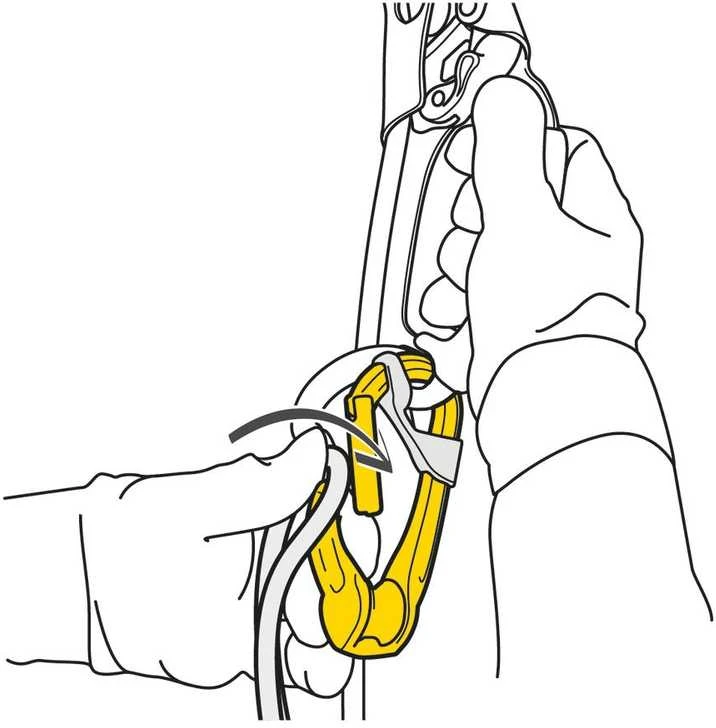 Petzl rollclip karabino su skriemuliu naudojimo instrukcija