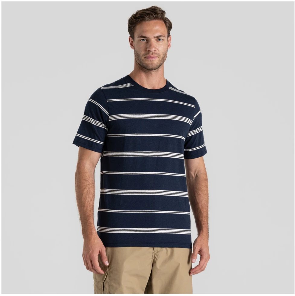Prancūzija Craghoppers Buffon Short Sleeved T-Shirt M | Mėlyna Navy Stripe marškinėliai - M - Mėlyna