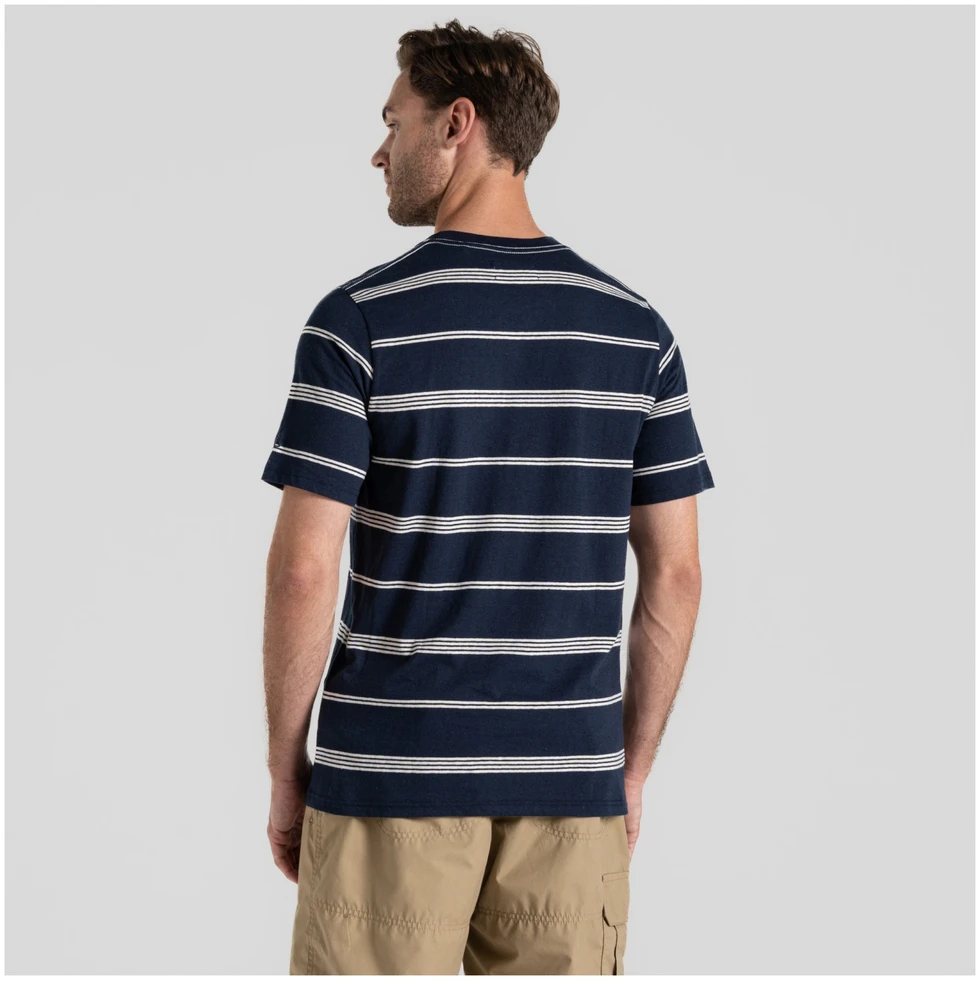 Prancūzija Craghoppers Buffon Short Sleeved T-Shirt M | Mėlyna Navy Stripe marškinėliai - M - Mėlyna