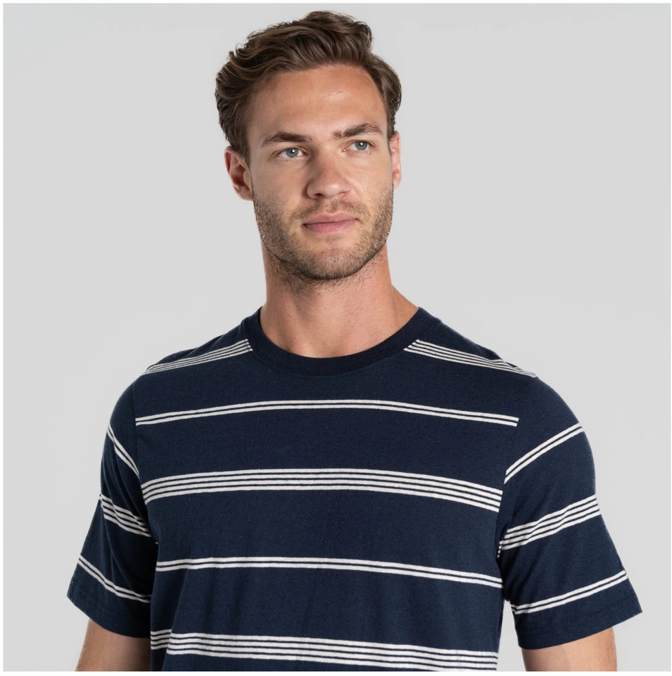Prancūzija Craghoppers Buffon Short Sleeved T-Shirt M | Mėlyna Navy Stripe marškinėliai - M - Mėlyna