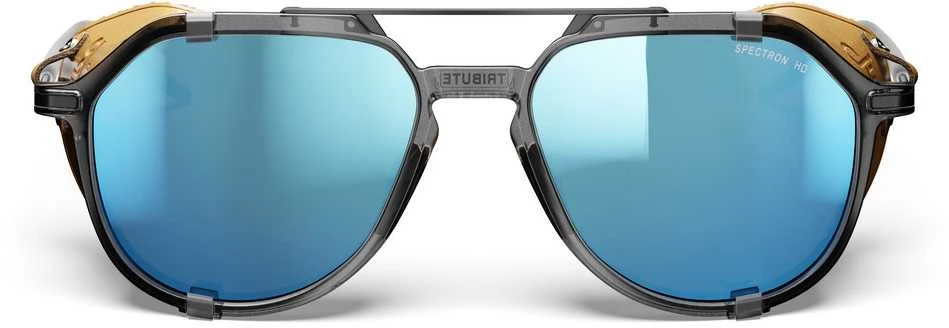 Julbo Tribute akiniai su melsvais lęšiais ir odiniais priedais