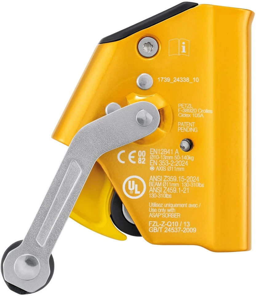 Petzl ASAP LOCK kritimo stabdiklis su technine informacija