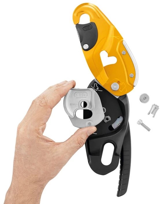 Prancūzija PETZL RIG Repairable – remontuojamas nusileidimo įtaisas, geltonas