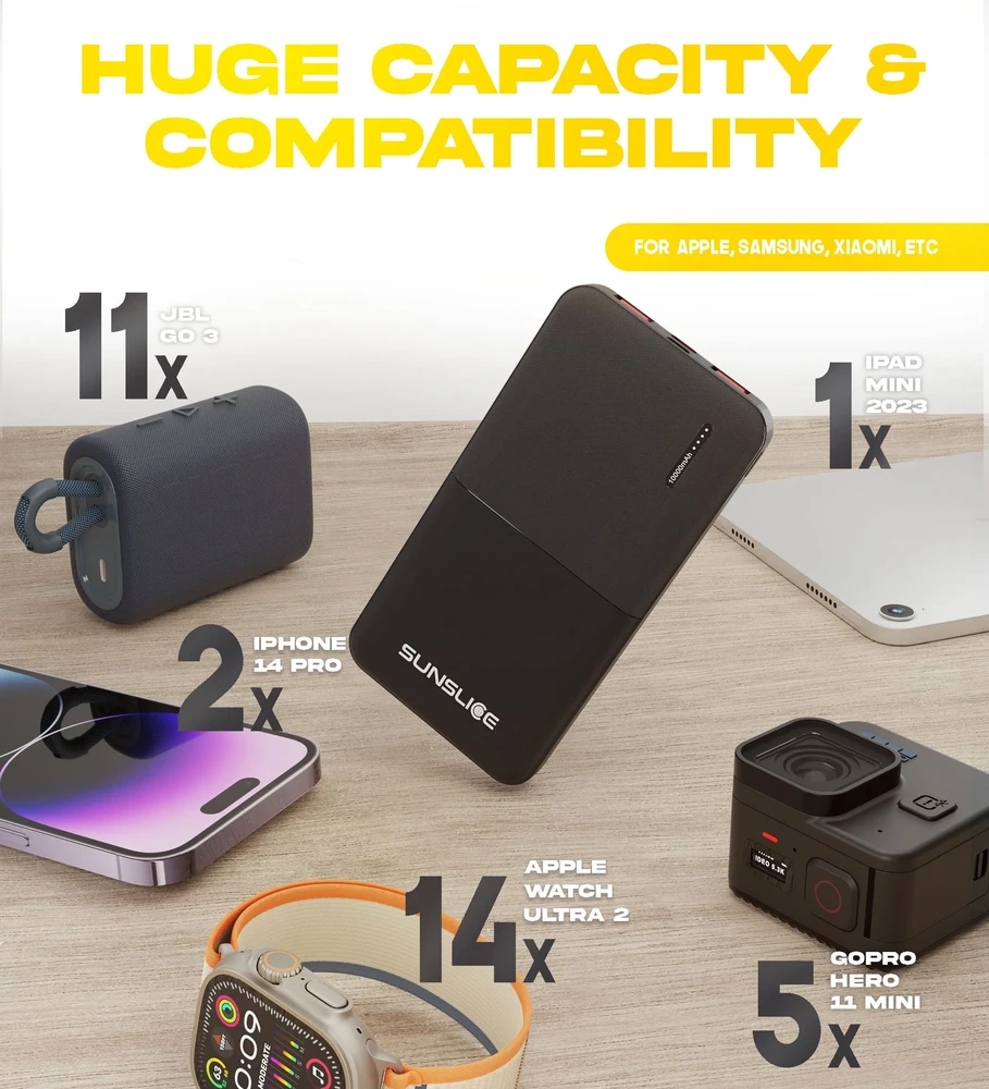 SunSlice Gravity 10'000 mAh Power bank akumuliatorius