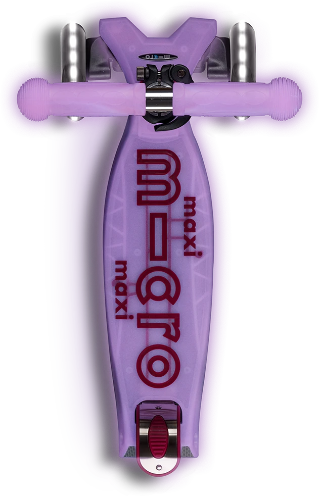 Šveicarija Maxi Micro Deluxe Glow LED – šviečiantis triratukas paspirtukas, violetinis