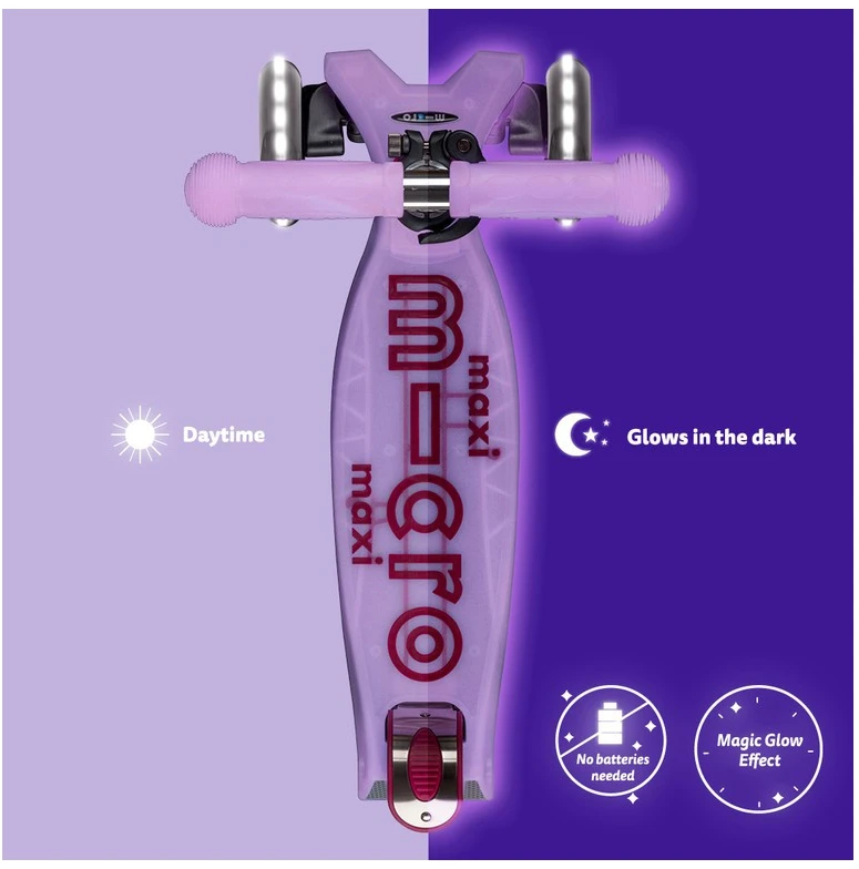 Šveicarija Maxi Micro Deluxe Glow LED – šviečiantis triratukas paspirtukas, violetinis
