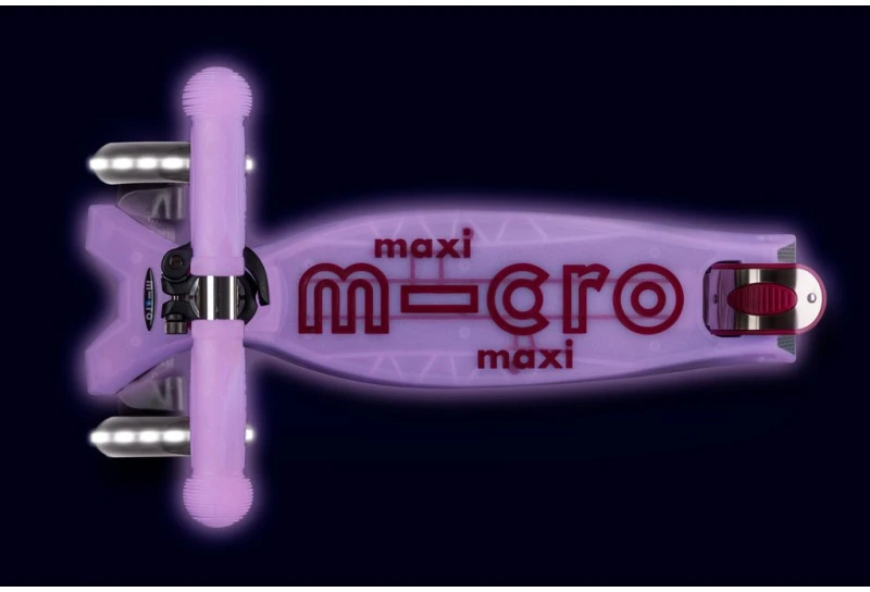 Šveicarija Maxi Micro Deluxe Glow LED – šviečiantis triratukas paspirtukas, violetinis